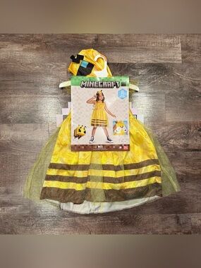 NWT Minecraft Bee Halloween Costume Girls Tulle Dress Small 4-6 Wings Hood